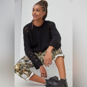 NWT Anthropologie Pilcro Size Medium Black Devenne Pointelle Pullover Sweater